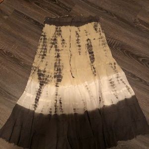 Olive Green Tie Dyed Tiered Cotton Medium Skirt